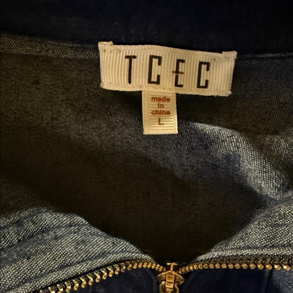 TCEC Dark Blue Denim Jacket quarter zip mini dress with collar L - Picture 2 of 6